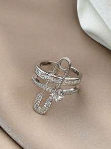 1pc Rhinestone Opening Adjustable Ear Clip Copper Personalized Pin Ring Design Five-Pointed Star Ear Clip