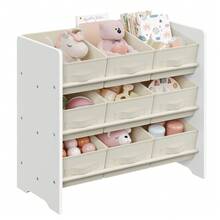 SONGMICS UGKR033W10 - Organizador de Juguetes para niños con 9 Cajas de Tela no Tejida, para habitación de niños y Sala de Juegos, Espacioso, 11.6 x 24.6 x 23.6 Pulgadas, Blanco Nube - Blanco - Ver 2