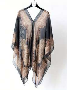 Plus Size Bohemian Floral Print Chiffon Shawl Scarf - Lightweight Beach Cover-Up For Women, Wrinkle-Resistant Summer Vacation Wrap With Random Floral Pattern, Hand Wash/Dry Clean, Beachwear, Stylish Beachwear, Soft Texture, Delicate Material, Fashion Accessory, Boho Lovers - Multicolor - View 10