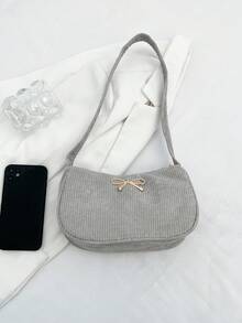 Bolso de hombro ligero con lazo decorativo en unicolor para mujer - Gris - View 4