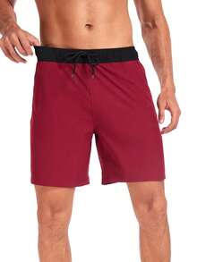 Summer New Fashion Solid Color Men Shorts Polyester Digital Printing Large Size Flat Angle Men Swim Trunks Gym Shorts For Men Soaking In Hot Springs Men's Beach Shorts With Milk Silk Lining - Burgundy - View 5