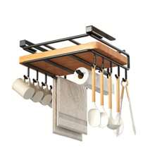 Kitchen Hanging Organizer Rack With Hooks Under Cabinet Paper Towel Dishcloth Hanger Cutting Board Pot Cover Holder Storage Shelf