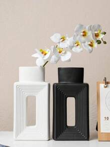 1pc White Ceramic Vase, Square Vase Home Decoration Minimalist Nordic Bohemian Style, Suitable For Living Room, Shelf, Table, Bookshelf, Fireplace And Entryway Decoration Vase Rama Decoration Rama