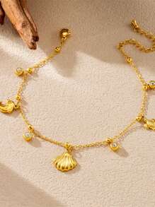 1 Fashionable And Versatile Daily Wear Gold-Plated Stainless Steel Chain, Scallop Turtle Dolphin Pendant, Foot Accessory, Ankle Chain