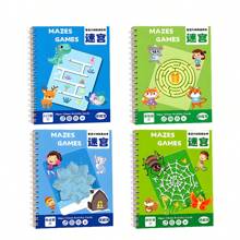 4 piezas Cuaderno de entrenamiento de laberinto, desafío de pensamiento de laberinto para niños, libro de puzles educativos de estilo Mori animal de macaron, bolígrafo borrable, entrenamiento de agarre para niños, regalo de Navidad/cumpleaños