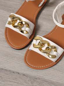 Sandalias planas de moda coreana, sandalias de verano de dedo abierto para uso en exteriores - Blanco - Ver 7