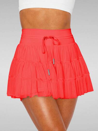 Leftear Women's Pleated Tennis Skirt High Waisted Ruffle Golf Skirts Sports Skater Athletic Running Skorts With Shorts Pockets Cute Clothes Summer