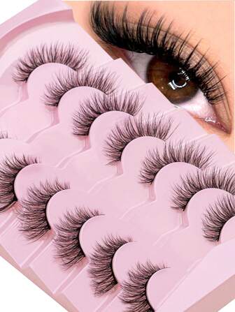 1 Pair 7 Pairs Natural Look Cat Eye False Eyelashes Manga Eyelashes Fluffy Slim For Everyday Use Manga Eyelashes, Travel Essentials