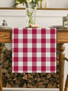 1pc Classic Buffalo Check Table Runner, Red & White Plaid Polyester Tablecloth, Placemats, Woven Rectangle Tablecloth, Suitable For New Year, Valentine's Day, Easter, Harvest Festival, Halloween, Christmas, Multi-Purpose Holiday Cabin Decoration, Camping Party Supplies - Multicolor - View 25