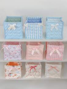 1 Cute Pink And Blue Three-Dimensional Bow Lace Storage Basket, Desktop Sundries Storage Basket, Lipstick Makeup Brush Skin Care Storage Basket, Desktop Decoration, Cosmetics Organizer, Portable Picnic Basket, Valentine's Day Gift, Bathroom Storage