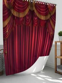 1pc/4pcs Luxurious Red European Noble Style Shower Curtain Set | Classical Luxury Romantic French Style Shower Curtain, Shower Curtain Fabric Bathroom Decoration Curtain With 12 Hooks, Non-Slip Bathroom Mat Toilet Mat Set, Bath Mat, Toilet Seat Mat, Non-Slip U-Shaped Mat, With Shower Curtain Hooks 12 Back To School