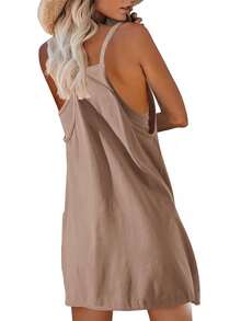 Womens Sleeveless Athletic Hot Shot Mini Dress With Built-In Shorts Sundress - 咖啡棕 - 查看 6