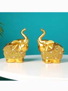 2 pièces Figurine d'éléphant porte-bonheur créative, artisanat pour le salon, le bureau, le pendaison de crémaillère, Noël, la remise des diplômes, les cadeaux d'anniversaire