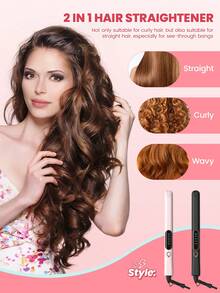 1pc Ceramic 2 In 1 Hair Straightener And Curler Iron, Professional Titanium Flat Iron,Hair Straightening Irons With Fast Heating, Dual Voltage, Auto Off, With Glove & 2 Clips - View 6