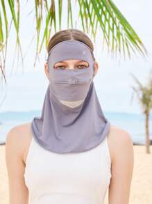 Máscara facial de estilo bohemio de unicolor, protege con precisión el rostro y el cuello, material ligero y transpirable que evita la pegajosidad, adecuada para deportes al aire libre, vacaciones en la playa y talla grande escenarios, afronta fácilmente el verano caluroso, ¡salidas despreocupadas y con estilo!