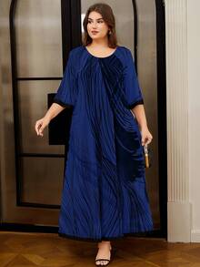 DEARCASE Vestido Elegante Talla Grande con Estampado y Ribete de Bloques de Color para Verano - Azul - Ver 6