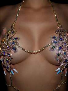 Sexy Crystal Flower Shaped Body Chain, Women's Bikini Beach Accessory - Gold - View 5