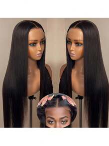 Peruci mixte - Un amestec de păr uman amestecat și peruci sintetice drepte 13x4 cu dantelă frontală Peruci din păr uman amestecat pentru femei pre-smulse cu păr de bebeluș Perucă din păr uman amestecat 13x4 cu dantelă frontală, densitate 180% păr amestecat (Bob 8-16 inci)