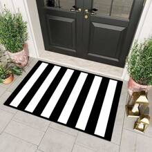 1/2 Set Modern Minimalist Black And White Striped Carpet, Living Room Carpet, Outdoor Carpet, Decorative Carpet, Hallway Carpet, Easy-To-Clean Carpet, Ideal For Bedrooms, Kitchens, And Entryways.