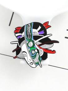 Fashionable Creative Japanese Geisha Halloween Quirky Portrait Personalized Enamel Pin, Versatile Brooch