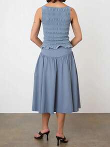 Women Tank Tops Solid Color Ruched Casual Vests Summer Fashion Sleeveless Tops Streetwear - Dusty Blue - View 6