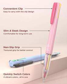 Four Candies Multicolor Pens, 4-In-1 Colored Ballpoint Pen, 0.5mm Quick Dry Black Ink Pens Fine Point Smooth Writing Pens, Cute Nurse Pens Work, 18 Colors, 6PCS - 1 - Xem 6