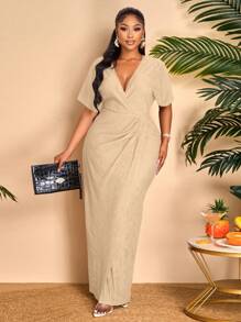 BIUBIU Vestido con envolvente acanalado y escote en V profundo para mujer talla grande