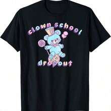 Clown School Dropout Pastel Goth Teddy Bear Clowncore Circus T-Shirt Tee Unisex  Graphic T Shirts - Black - View 1