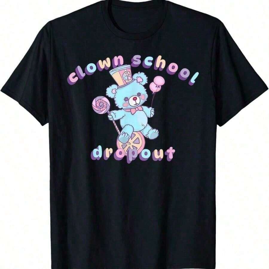 Clown School Dropout Pastel Goth Teddy Bear Clowncore Circus T-Shirt Tee Unisex  Graphic T Shirts - Black - View 1
