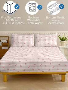 3pcs /Set Pink Plaid Bow Knot Pattern Fitted Sheet Set Without Filler, Fitted Sheet Set For Bedroom Brushed Microfiber Breathable Comfortable 1pc Fitted Sheet+2pcs Pillow Case Without Filler, Back School Bedding Domitory Bedding Set - Pink - View 5
