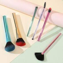 مجموعة من 6 فرش مكياج ذات مقابض متلونة مطلية بالكهرباء، فرش مكياج محمولة للأساس والظلال والرموش، أدوات تجميل فريدة وأنيقة