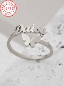 1 Piece 925 Silver Customized Stylish Elegant Simple Interlocking Name Rings, Daily Wear And Vacation Accessories. Perfect For Holiday Gift Giving, Mother's Day, Valentine's Day And Christmas Gift Giving