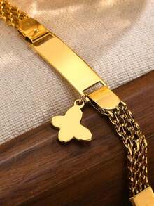 1 pieza Pulsera personalizada con nombre de niña, cadena de acero inoxidable chapada en oro de 18K, joyería de oro, accesorio de playa para niña, decorada con mariposa y corazón, joyería de estilo rústico, regalo personalizado para bebé, regalo elegante, adecuado para niños y niñas, adecuado para baby shower, actividades padres-hijos, expresión de amor familiar, accesorios de vestir de verano para niñas, regalo de maternidad, idea de regalo de vuelta al colegio en invierno, regalo de San Valentín para niños y niñas, divertido regalo secreto de Navidad - Dorado - Ver 6