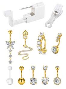 CIZME 4pcs/5pcs Stainless Steel Body Piercing Kit For Belly Button/Navel, Piercing Gun Kits, Body Piercing Needle Tool Kits With Belly Jewelry For Women Men - Combination Color - View 7