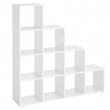 Bibliothèque à 10 Compartiments, Étagère avec Casiers Ouverts, Meuble de Rangement, pour Décorations, Cadres Photos, Salon, Chambre, Bureau, 29 x 129,5 x 129,5 cm,  Blanc - Blanc - Voir 4
