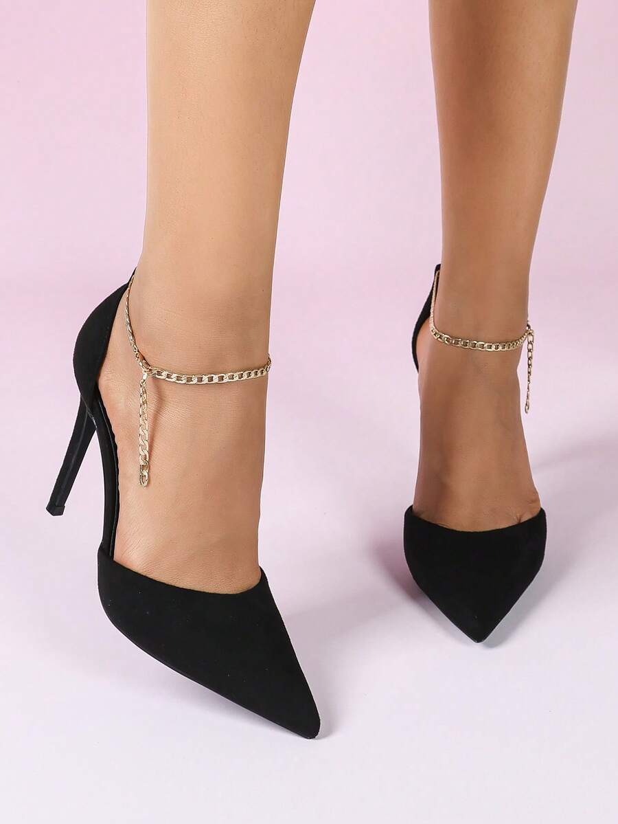 女士时尚高跟尖头性感优雅婚礼派对礼服高跟鞋 - 黑色 - 查看 1