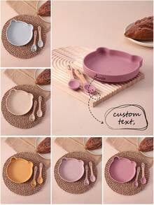 3PCS Personalized Customization Name Baby Silicone Tableware Set Wooden Handle Spoon Fork Cartoon Bear Dishes Snack Plates Custom Baby Stuff Winter Eve Gifts Back To School Winter Gift Ideas Boy Girl Valentine's Day Multi-Functional, Ornamental, Letter Exquisite, Stylish, Baby Fashion, Soft Squishy, Colorful, Cute Kawaii Adorable Unique, Customized Treasurefinds, Baby Gifts, Cute Baby For Children's Day