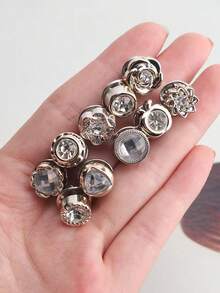 10pcs Anti-Slip Adjustable Crystal Elastic Button, Invisible Dress Shirt Waist Buckle, Sewing-Free Clasp - White - View 4
