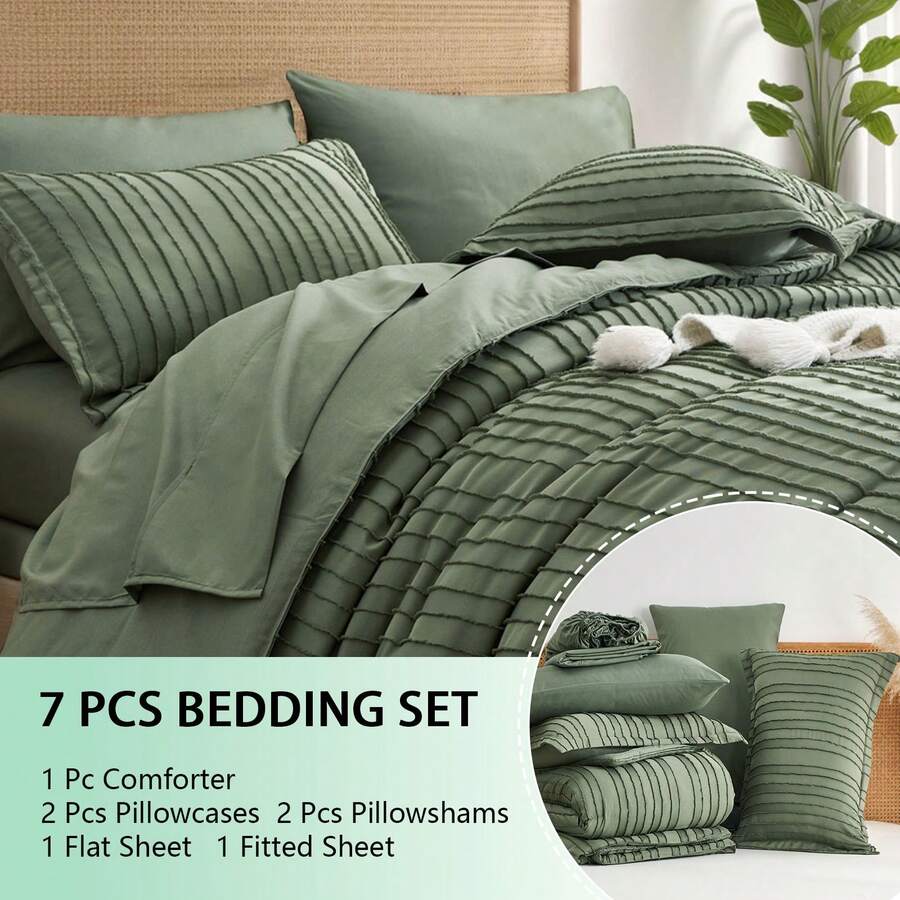 Grey Tufted Comforter Sets Queen, 7 - Piece Light Grey Tufted Summer  Bedding Set, Down Instead Of Quilt Fluffy Bed Set, Gift Choice, All Season, Hotel Room Decor, 4 Pillowcases, 1 Flat Sheet, 1 Fitted Sheet, And 1 Comforter