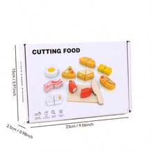 幼儿木制玩具食物，带魔术贴的水果食物切割套装，适合3-7岁男孩女孩的过家家厨房玩具配件 - 彩色 - 查看 3