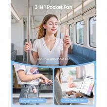 TFFFPortable Handheld Fan 3 IN 1 Mini Foldable Travel Fans [17H Max Cooling Time] With Power Bank Pocket Design USB Rechargeable For Travel Concert Lash Makeup Summer Gifts For Women Girl Pink
