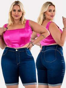 Kit 2 Bermuda Feminina Plus Size Jeans Com Lycla (Elastano)
