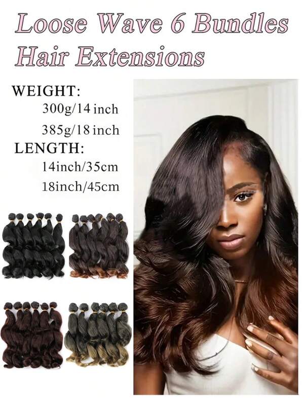 Loose Wave 6 Bundles Synthetic Hair Body Wavy Bundles Curly Weave Bundles Hair 14inch 18inch (Pack Of 6)