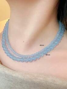 1pc Retro Minimalist Beaded Necklace, 3 Colors Available (Red, Emerald Green, Light Blue), Choker & Collarbone Styles, Suitable For Women's Daily Or Holiday Wear