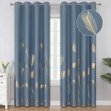 New  Stone Blue Blackout Curtains For Bedroom,Room Darkening Gold Palm Tree Pattern Curtains 84 Inch Long,Light Blocking Rmal Insulated Window Drap For Living Room,52Wx84L,2 Panels - Stone Blue Gold Print 52 W x 84 L (Pack -2) - View 1