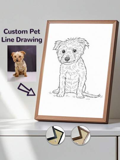 1 pieza, con o sin marco, pintura personalizada en lienzo, dibujo de línea personalizado de mascota, dibujo de esquema de mascota, impresión HD, para preservar recuerdos, guardar momentos hermosos, fiesta de cumpleaños, aniversario, regalo de arte perfecto y único