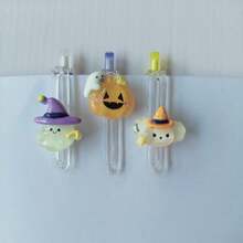 6 支返校夜光卡通圆珠笔，趣味万圣节设计，0.5 毫米树脂可爱按压笔，学生学校用品 - 黑色 - 查看 6