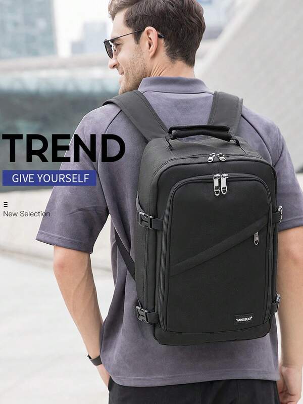 Fashion Solid Color Oxford Fabric Business Laptop Backpack For Men Casual Zipper Closure Large Capacity Daypack Multi Functional Knapsack College Bag Versatile For Daily Use Outdoor Commute Travel Holiday