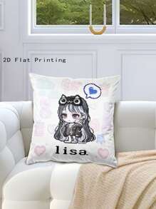 1pc Pixel Art Print Throw Pillow Cover, Y2K Style Pixel Character Polyester Cushion Cover, Rectangular Customizable Name Pillowcase, Suitable For Bedroom, Living Room, Study, Best Gift For Her