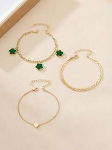 Lot de 3 bracelets de cheville élégants à trèfle porte-bonheur pour femmes, bracelets de cheville en cristaux de guérison à cinq feuilles, convenant à un port quotidien, cadeau idéal pour la petite amie, l'épouse ou la partenaire